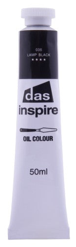 Das Inspire Oil 50ml Lamp Black: rich, deep black oil paint for artists, ideal for blending, layering, and enhancing contrasts.