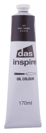 Das Inspire Oil 170ml Raw Umber paint tube, showcasing deep earthy tone for versatile artistic applications.