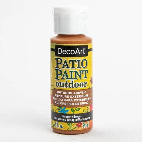 Acrylic Patio Paint in Pinecone Brown, perfect for outdoor decor with durability and a satin finish.