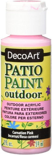 Vibrant 2oz Carnation Pink acrylic paint for durable outdoor decor and creative crafts, ideal for patios and furniture.