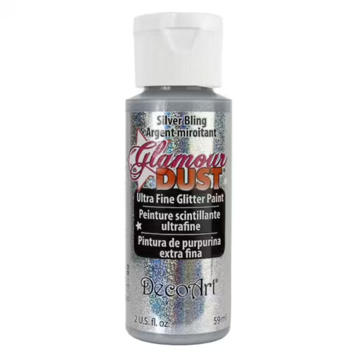 Glamour Dust 2oz Silver Bling, ultra-fine glitter paint for stunning crafts and decorations with a captivating silver sparkle.