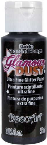 Decoart Glamour Dust Glitter Paint in BLACK ICE, a 2oz glitter paint with ultra-fine particles for stunning sparkle in crafts.