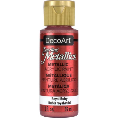 Dazzling Metallics Acrylic Paint in Royal Ruby, 2oz, featuring vibrant color and shimmering metallic flakes for artwork enhancement.