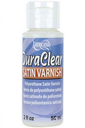 Decoart 2oz Dura Clear Satin Varnish, ideal for a durable, satin finish on wood, canvas, and ceramics.