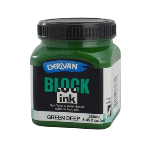 Derivan Block Ink 250ml in vibrant Green Deep, perfect for printmaking on lino and wood with non-toxic, water-based formula.