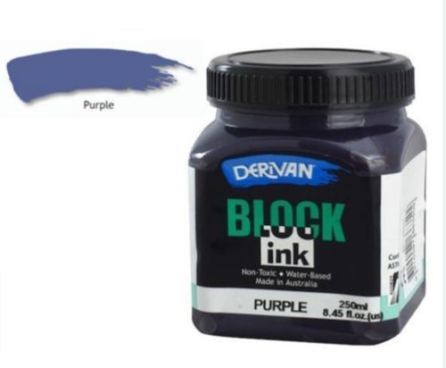 Vibrant 250ml purple Derivan Block Ink for smooth block printing, non-toxic and water-based for easy cleanup.