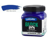 Derivan Block Ink 250ml Ultra Blue, vibrant water-based ink perfect for lino and wood block printing, non-toxic and easy to clean.