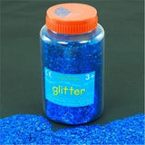 Giant 250gm blue glitter shaker for vibrant arts and crafts, with a flip-top lid for easy sprinkling.