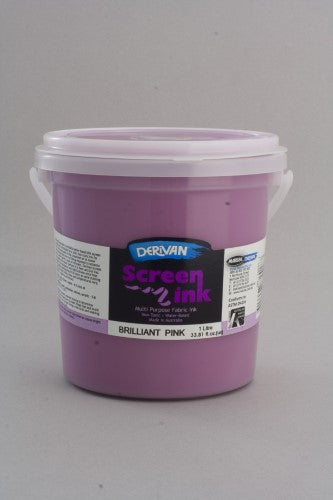 Brilliant Pink 1L Derivan Screen Ink, vibrant water-based ink for silk screen printing and fabric arts.