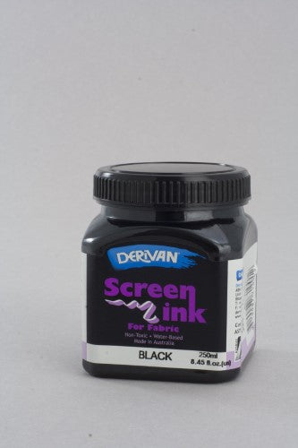 Derivan 250ml Black Screen Ink, perfect for fabric printing, non-toxic, eco-friendly, vibrant colors, and long-lasting results.