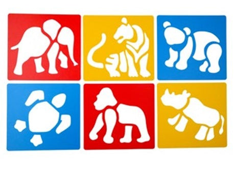 Set of 5 washable stencils featuring intricately designed endangered animals for creative and educational art projects.