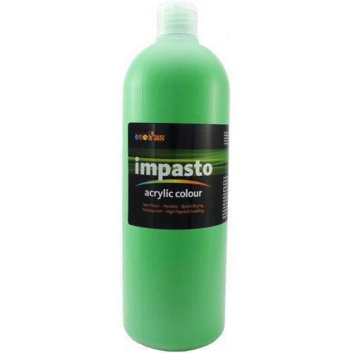 Fas Impasto Acrylic 1Ltr in Green Light offers vibrant, thick paint for 3D effects on various surfaces.