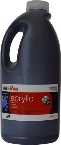 FAS Student Acrylic 2ltr Black paint, non-toxic, fast-drying, ideal for canvas and mixed media creations.