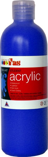 Fas Student Acrylic 500ml in Warm Blue, a versatile, non-toxic paint for vibrant artwork and crafts.