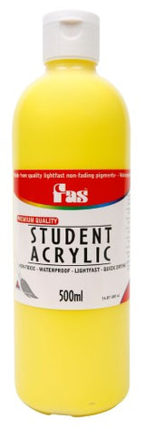 Fas Student Acrylic 500ml in vibrant Cool Yellow, ideal for artists with versatile application and fast-drying properties.