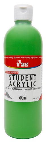 500ml bottle of Fas Student Acrylic Paint in vibrant Green Light, ideal for various artistic creations and easy blending.