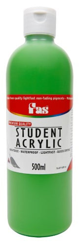 500ml bottle of Fas Student Acrylic Paint in vibrant Green Light, ideal for various artistic creations and easy blending.