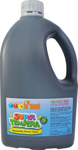 Fas Super Tempera 2ltr Black paint, vibrant and non-toxic, ideal for all artists, offering strong coverage and easy application.