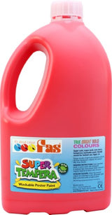 Fas Super Tempera 2ltr Brill Red, vibrant wash-off paint perfect for arts, education, and creative projects.