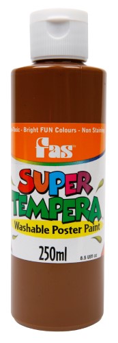 Fas Super Tempera 250ml Umber paint, non-toxic, vibrant colors, perfect for artists, easy wash-off, and quick-drying.