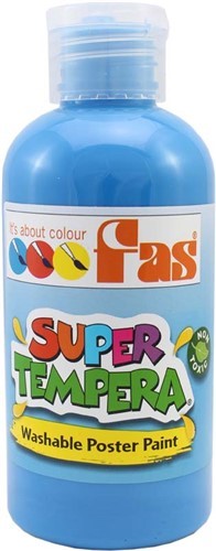 Fas Super Tempera 250ml Fluo Blue paint, vibrant, non-toxic, ideal for children's art projects and glows under UV light.