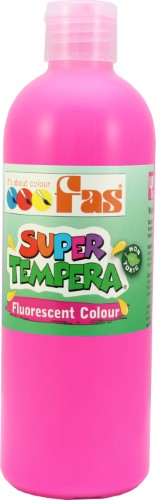 Fas Super Tempera 500ml in Fluo Pink, vibrant non-toxic paint ideal for art projects, glows under UV light, easy cleanup.