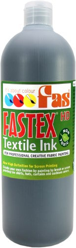 Premium 1L black textile ink for screen printing, non-toxic, user-friendly, vivid colors, and durable on fabric.