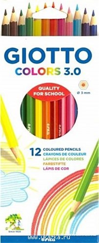 Giotto Colors 3.0 Pencils Box of 12 with vibrant colors and 3 mm lead for smooth drawing and eco-friendly creativity.