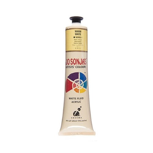 Jo Sonja's 75ml Warm White Acrylic Paint, ideal for artists, offering opacity, matte finish, and water-resistance for vibrant art.