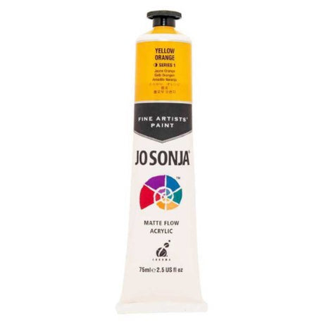 Vibrant 75ml Yellow Orange acrylic paint with velvet matte finish, perfect for versatile artistic applications.