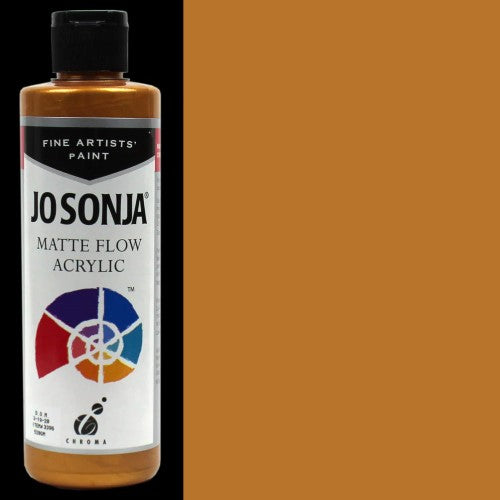 Jo Sonja's 250ml Rich Gold Acrylic Paint in a premium container, perfect for adding luxurious gold tones to artwork.