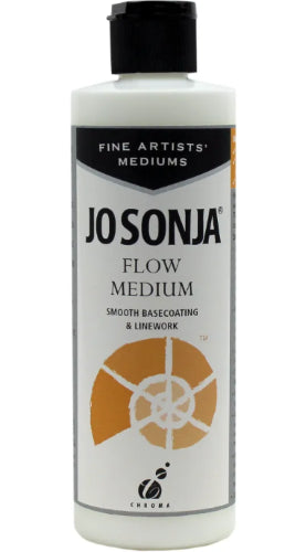 Jo Sonja's Flow Medium 250ml enhances acrylic painting, ensuring smooth application and vibrant colors for detailed work.