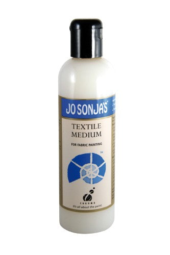 250ml Jo Sonja's Textile Medium for vibrant, permanent fabric paints on cotton and linen, perfect for artists and crafters.