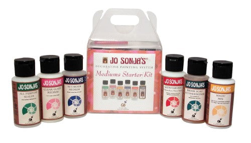 Jo Sonja's Mediums Starter Kit includes 6 essential acrylic mediums for enhancing and protecting your artwork.