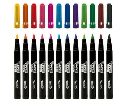 Vibrant Jovi Textile Pen set with 12 fabric markers, featuring a 4.8 mm brush tip for detailed or bold designs.