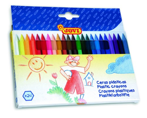 Jovi Plastic Crayon 24s in vibrant colors, perfect for young artists with a comfortable hexagonal grip.