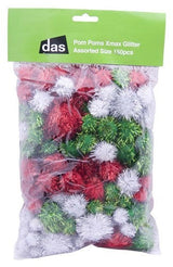 Craft - Pom Poms Xmas Glitter Assorted Size 150p