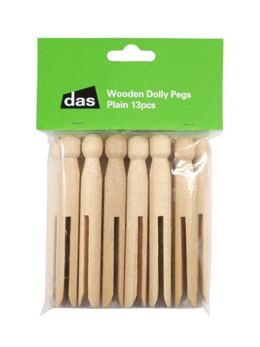 Wooden Dolly Pegs Plain 13pc