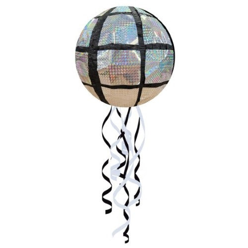Disco Ball 3D shape pinata, 30cm size, colorful pull-string design for safe fun at parties and celebrations.