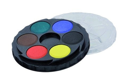 Koh-I-Noor 6 watercolor disc set in a round cassette, perfect for vibrant artistic projects and easy portability.