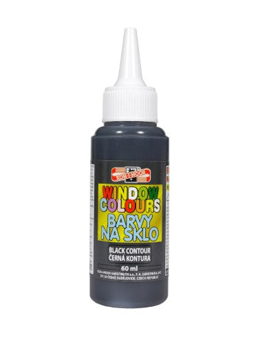 Kohinoor Glass Leading 60ml Black bottle for vibrant glass painting on smooth surfaces, ideal for artists and crafters.