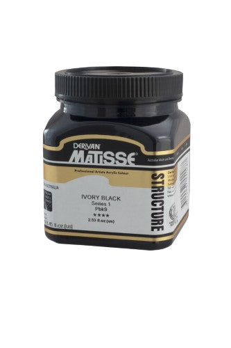 Matisse Structure Acrylic Paint in Ivory Black 250ml, ideal for textured applications with a rich impasto quality.