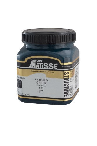 Matisse Structure 250ml Acrylic Paint in Phthalo Green S2, featuring a rich impasto formula for vibrant textured effects.