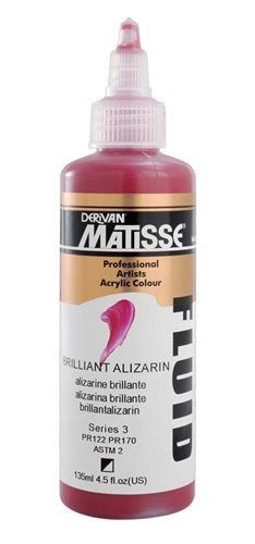 Matisse Fluid Acrylic Paint in Brilliant Alizarin, 135ml, vibrant deep red, ideal for blending and artistic projects.