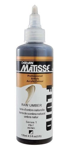 Matisse Fluid Acrylic Paint in Raw Umber, 135ml, vibrant, highly pigmented, ideal for blending and enhancing artwork.