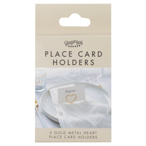 Elegant champagne gold place card holders for weddings and events, includes 6 textured white cards for guest names.