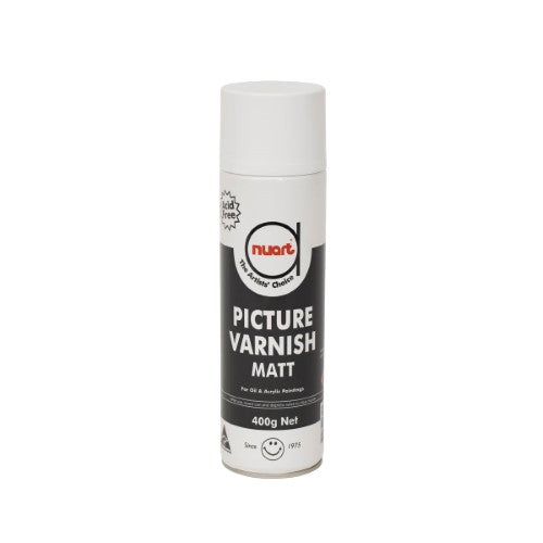 Nuart Picture Varnish Matt 400gm: premium, acid-free varnish for protecting and enhancing acrylic artwork.