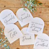 Set of 6 Rustic Romance Wedding Signs, featuring charming messages for guiding guests at country-themed weddings.