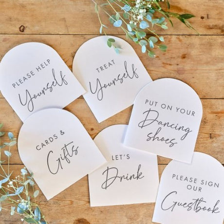Set of 6 Rustic Romance Wedding Signs, featuring charming messages for guiding guests at country-themed weddings.