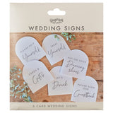 Set of 6 rustic wedding signs with heartfelt messages, perfect for charming country wedding decor.